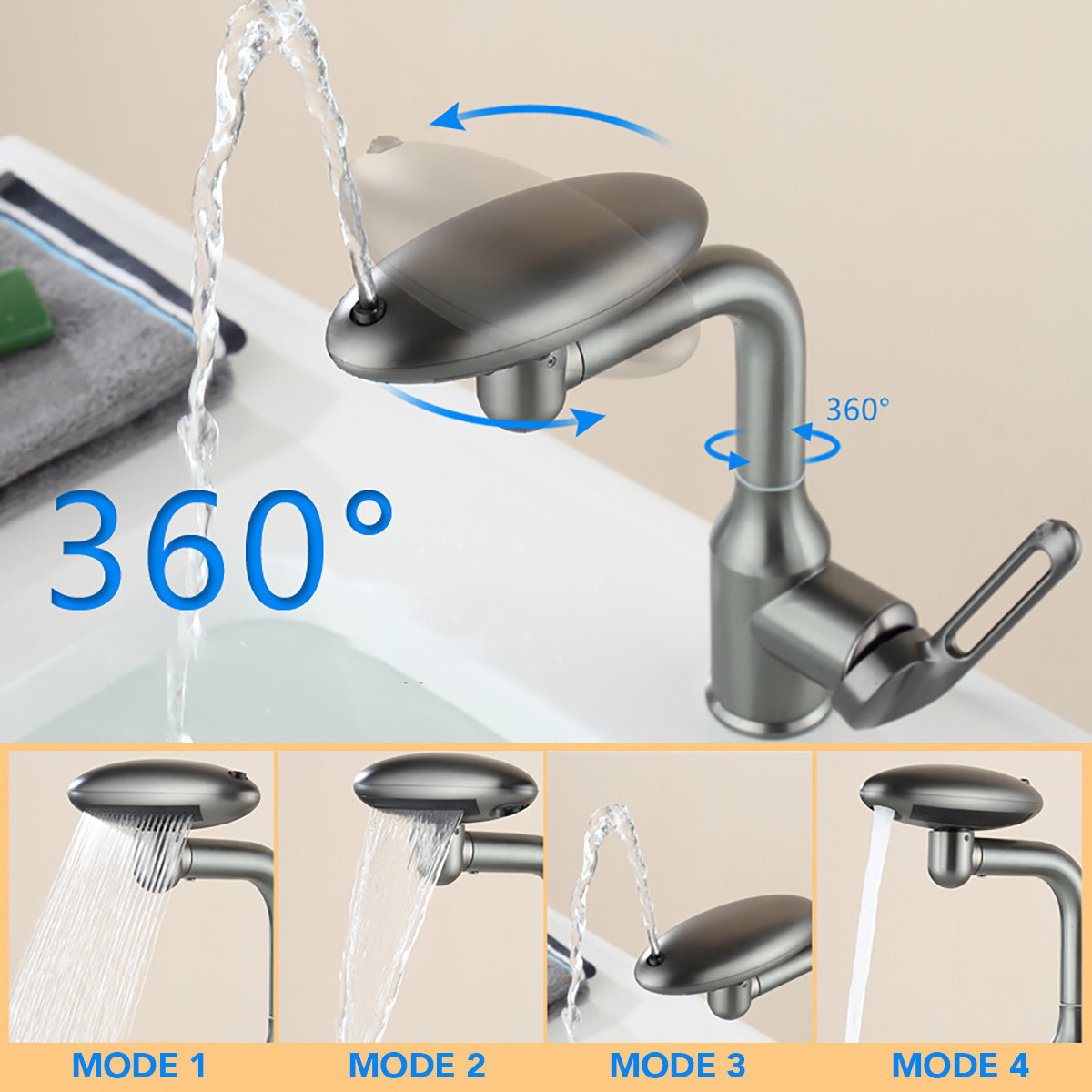 Multi-Function Rotate Spray Filtration Faucet with 4 Water Outlet Mode